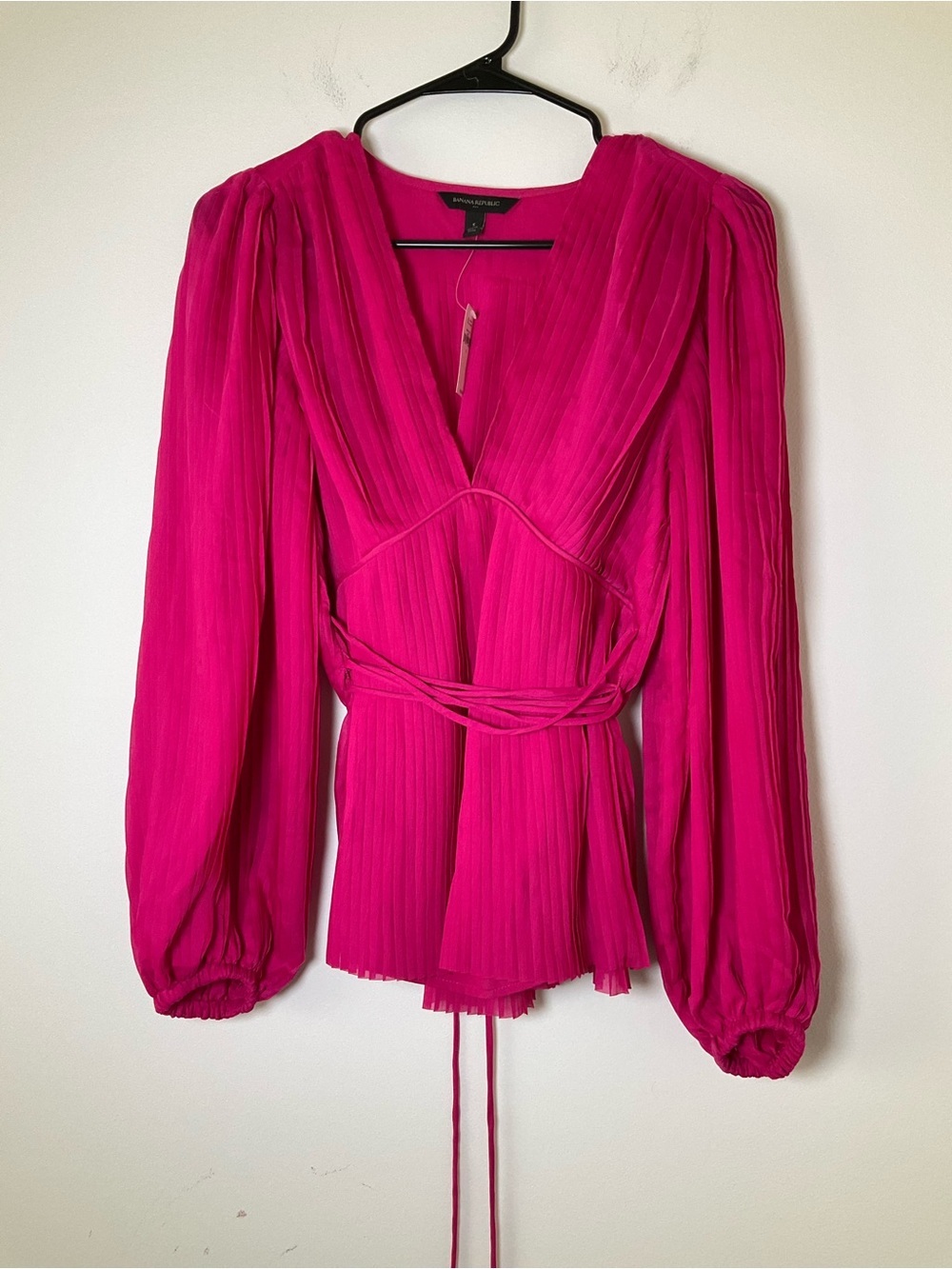 NWT Banana Republic Pleated Wrap Blouse Hot Pink Size Small